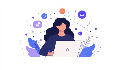 ラップトップを使うビジネスパーソンのイラスト | デジタルワークスペースで作業
Illustration of Business Person Using Laptop | Working in a Digital Workspace