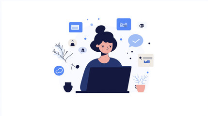 ラップトップを使うビジネスパーソンのイラスト | デジタルワークスペースで作業
Illustration of Business Person Using Laptop | Working in a Digital Workspace