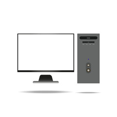 Desktop computer with a modern design on a white background. Black realistic PC mockup. EPS10.
