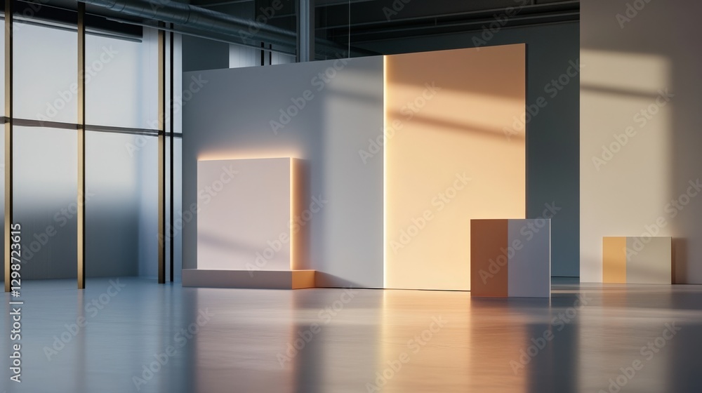 Poster modern architectural display with abstract shapes and lighting