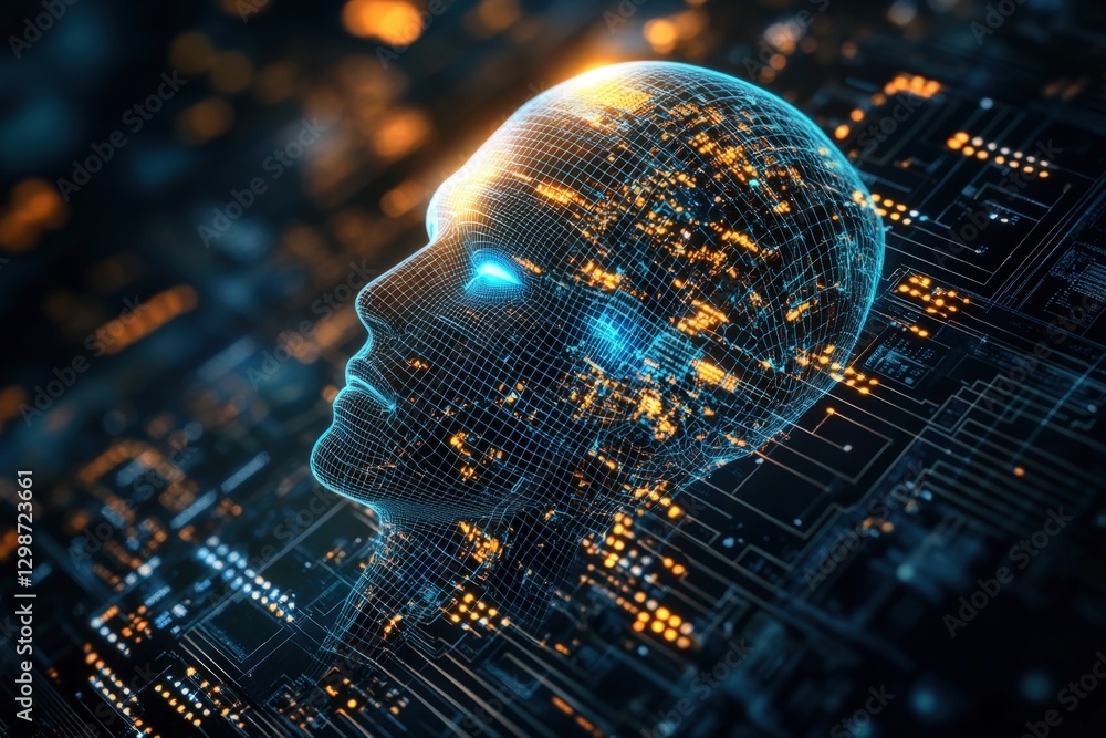 Poster artificial intelligence brain on circuit board background