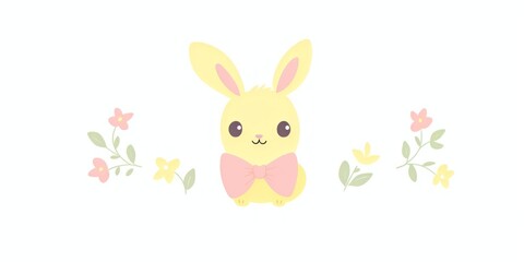 Memphis ribbon rabbit butterfly garland illustration floral colors.