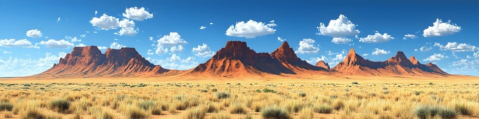 Fototapeta premium A desert landscape with mountains in the background