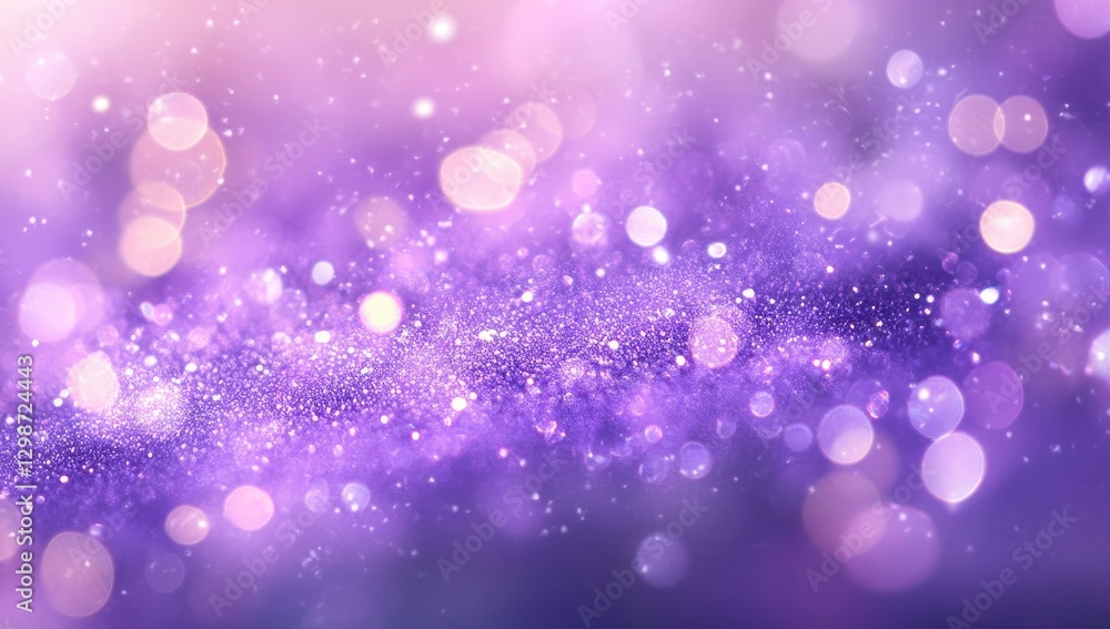 Poster ethereal purple background with soft bokeh lights and glittering particles for dreamy and magical vi