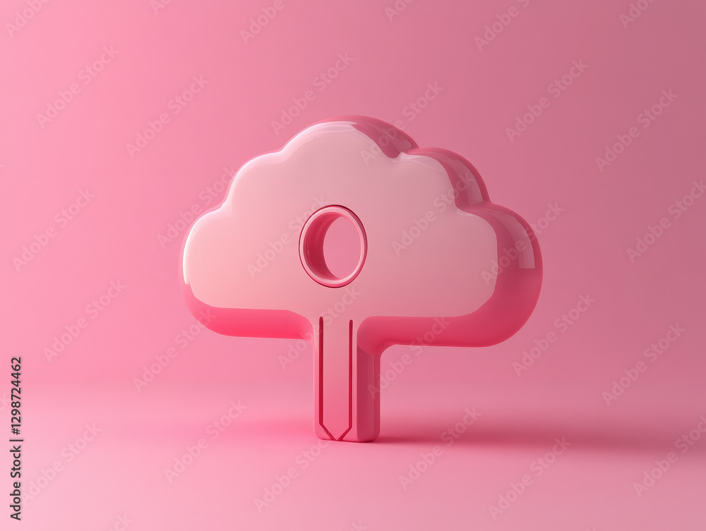 Poster 3d render of cloud shaped key in soft pink hue, symbolizing creativity and imagination. this unique 