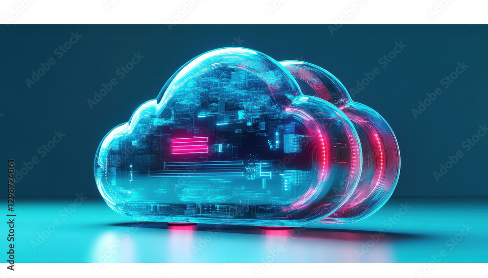 Poster 3d render of compact cloud storage device with glowing elements, showcasing modern technology and di