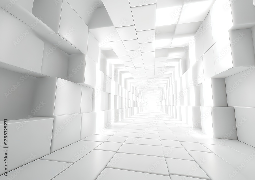 Poster expansive abstract corridor with bright illuminated walls creating a sense of depth and perspective 