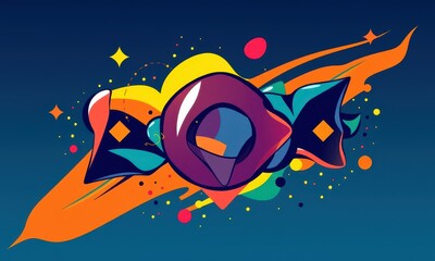 Fototapeta premium Vivid Abstract Geometric Artwork with Dynamic Shapes and Bold Colors Against a Deep Blue Gradient Background Depicting Modern Creative Expression
