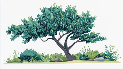 Obraz premium A detailed vector illustration of a green tree or shrub viewed from the side