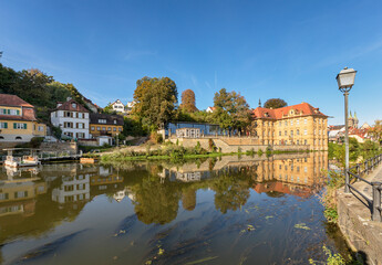 Obraz premium Villa Concordia, International House of Artists, on the bank of Regnitz river, Bamberg, Bavaria, Germany