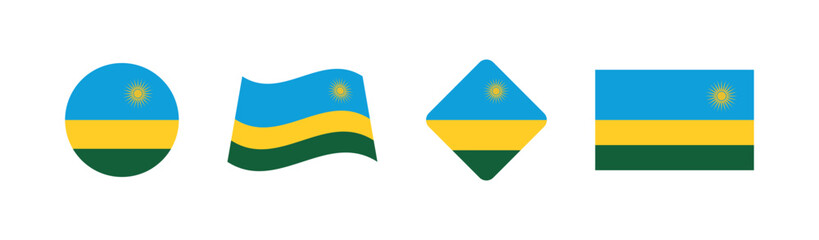 Vector Rwanda National Flag icon collection. Flag set of Rwanda various styles.