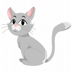 Grey cat sit down on floor
