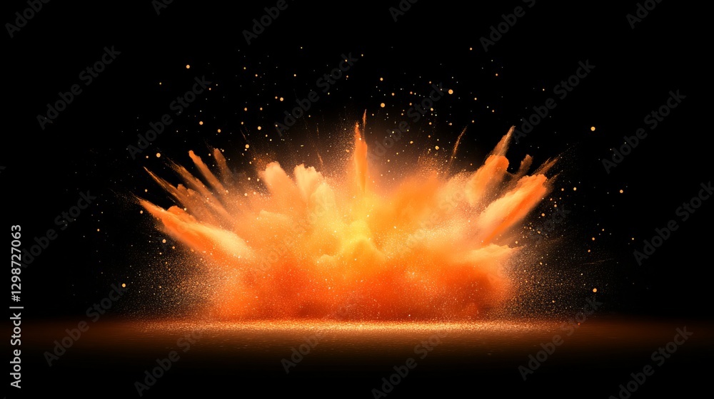 Aufkleber fiery orange powder explosion abstract background dramatic dynamic energy burst bright color splash 