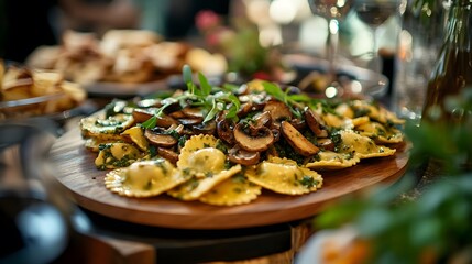 Naklejka premium Spinach Ravioli with SautÎed Mushrooms