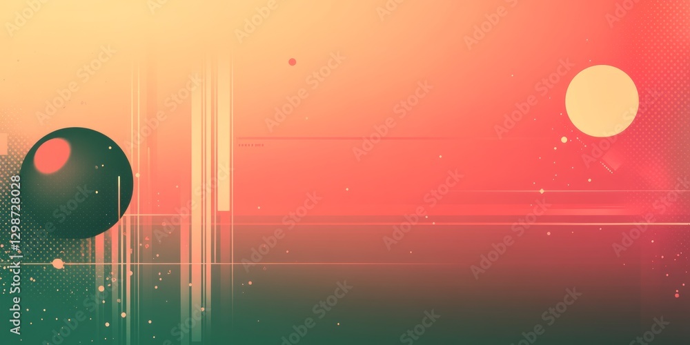 Poster abstract geometric composition with spheres lines and gradient background