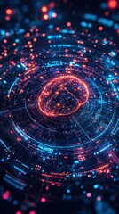 Obraz premium Neon cybernetic interface showcasing futuristic ai brain design