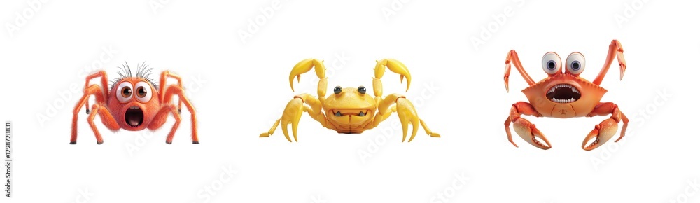 Aufkleber three cartoon crabs displaying various hilarious expressions in a fun and creative design