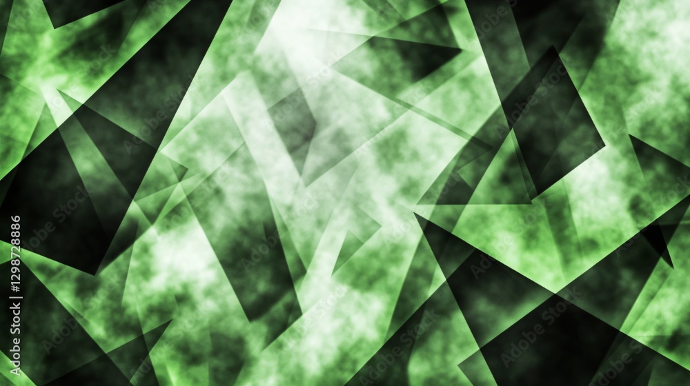 Poster sophisticated abstract green background with blended shades and sharp geometric black polygons