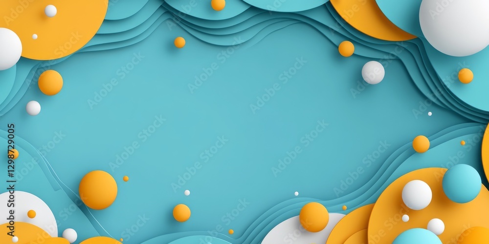 Poster abstract layered background with spheres and circles in bright colors