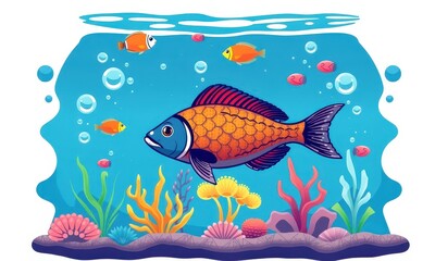 Fototapeta premium Vibrant Underwater Scene Featuring an Array of Tropical Fish Swimming Among Colorful Coral Reefs and Aquatic Plants in a Lively Marine Ecosystem