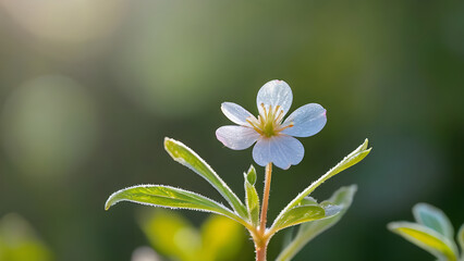 Obraz premium Light blue wildflower blossoming near verdant foliage, soft background highlighting delicate petals amid lush greenery