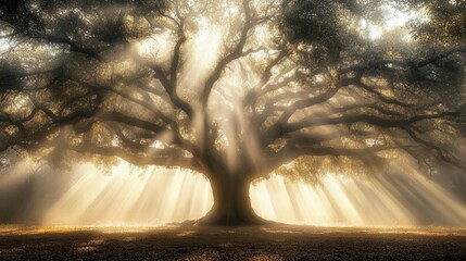majestic oak tree sunbeams