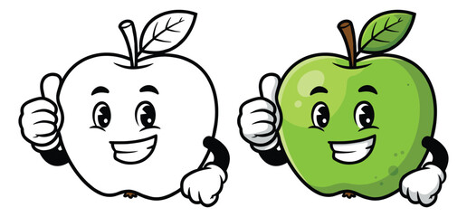  Hand drawn green Thumbs up Apple vector Clipart Illustration with a white background 
