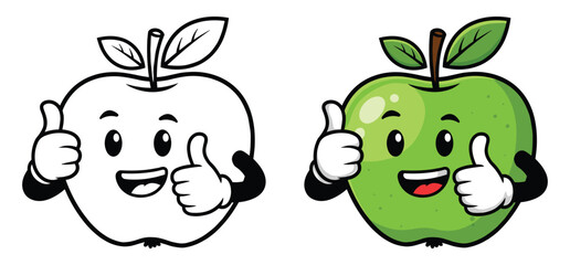  Hand drawn green Thumbs up Apple vector Clipart Illustration with a white background 
