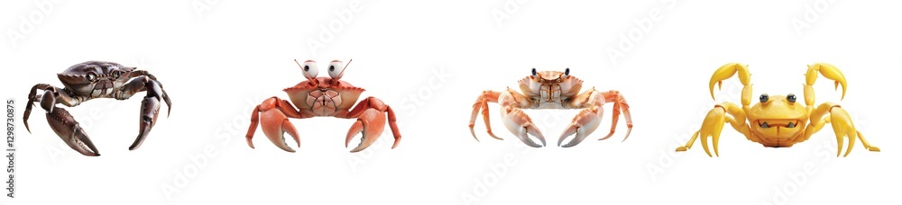Aufkleber diverse cartoon crabs showcase unique personalities and vibrant colors in playful array