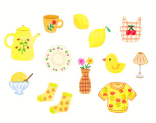 colored pencil hand drawn cute yellow elements illustration