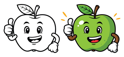  Hand drawn green Thumbs up Apple vector Clipart Illustration with a white background 
