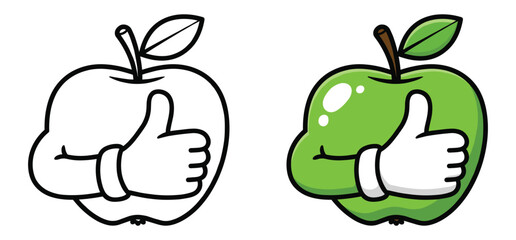  Hand drawn green Thumbs up Apple vector Clipart Illustration with a white background 
