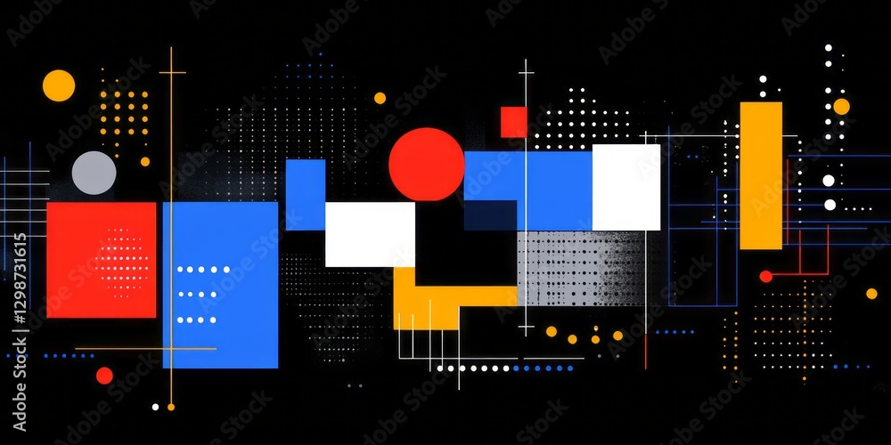 Poster abstract geometric composition with primary colors and graphic elements