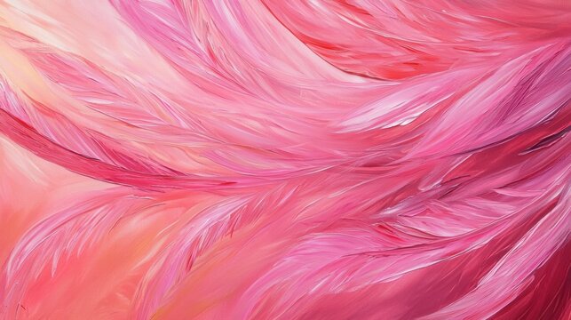 Colorful abstract feather artwork in shades of pink and coral, perfect for interior decor, modern art enthusiasts, and creative backgrounds.