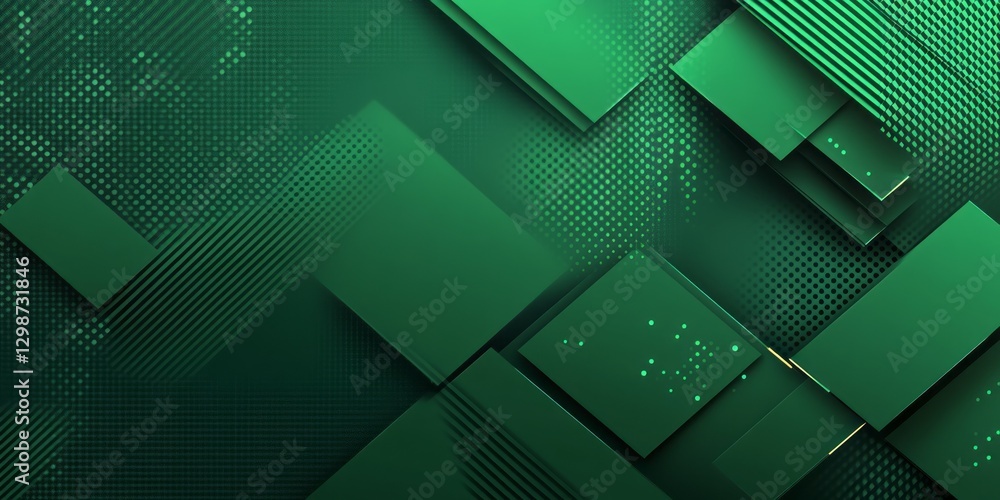 Poster green geometric shapes overlapping with dotted and striped patterns