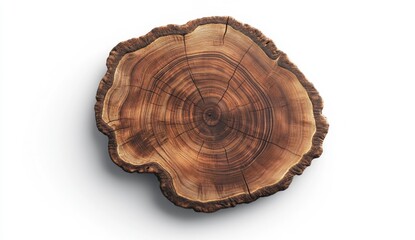 Natural Wooden Tree Slice Isolated on White Background for Decor