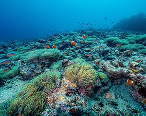 Obraz premium Coral reef ecosystem capturing marine life through underwater photography for conservation