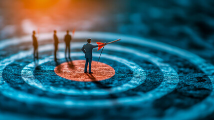 Business team focused on achieving company goals, with a strategic leader guiding the team towards success