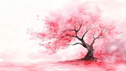 A serene pink tree stands gracefully against a soft, dreamy background, evoking tranquility and the beauty of nature.