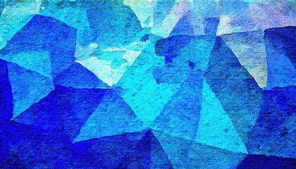 abstract blue geometric watercolor texture with overlapping triangular shapes, modern artistic background for design and decor