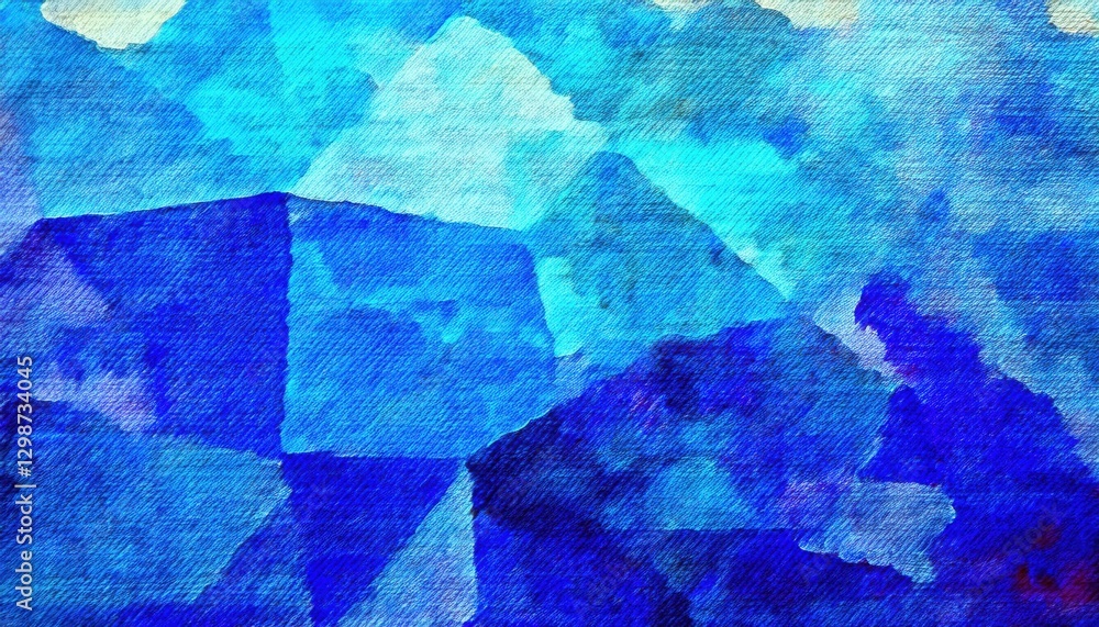 Poster abstract blue geometric watercolor texture with overlapping triangular shapes, modern artistic background for design and decor