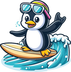 Naklejka premium surfing penguin vector silhouette