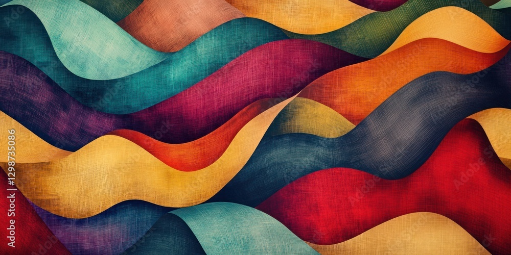 Poster multicolored linen fabric in the shape of dynamic waves painting racket sports.