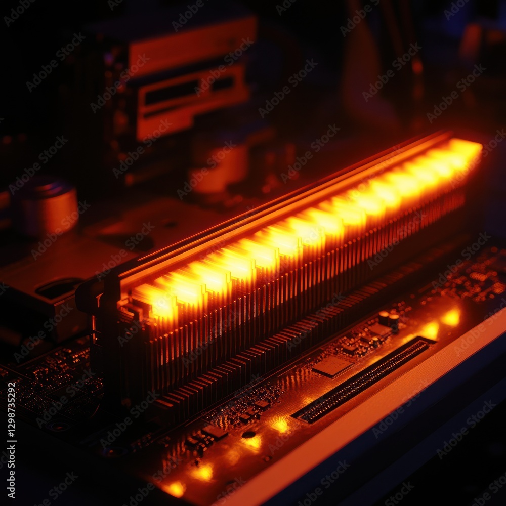 Poster illuminated ram: a close-up of glowing computer memory