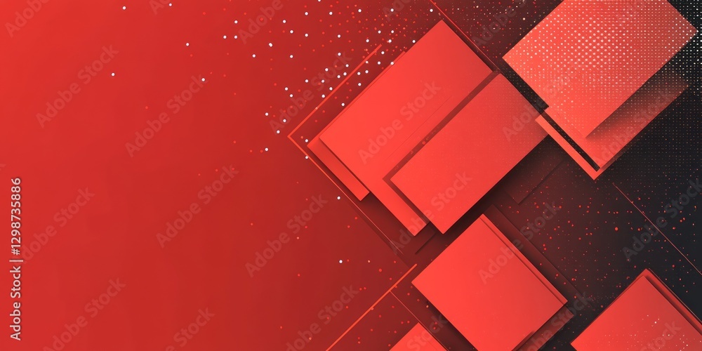 Poster geometric abstract background featuring red squares on a gradient backdrop
