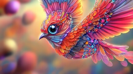 Fototapeta premium Vibrant Bird with Colorful Feathers and Artistic Design in Flight