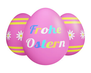 Drei rosa Ostereier mit der Aufschrift Frohe Ostern