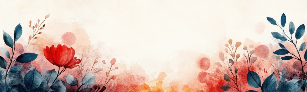 Greeting card design with asymmetrical organic watercolor flowers