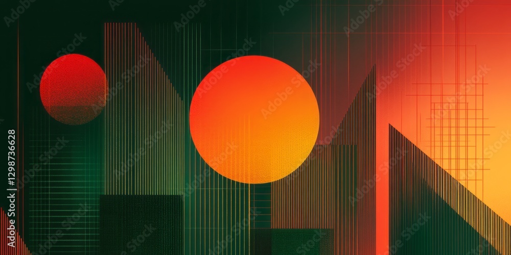 Poster geometric shapes and linear grids create abstract modern art