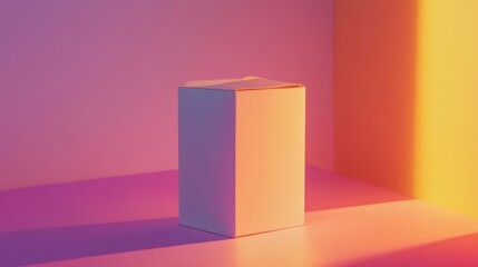 White hexagonal box on colorful background, illuminated by sunlight.